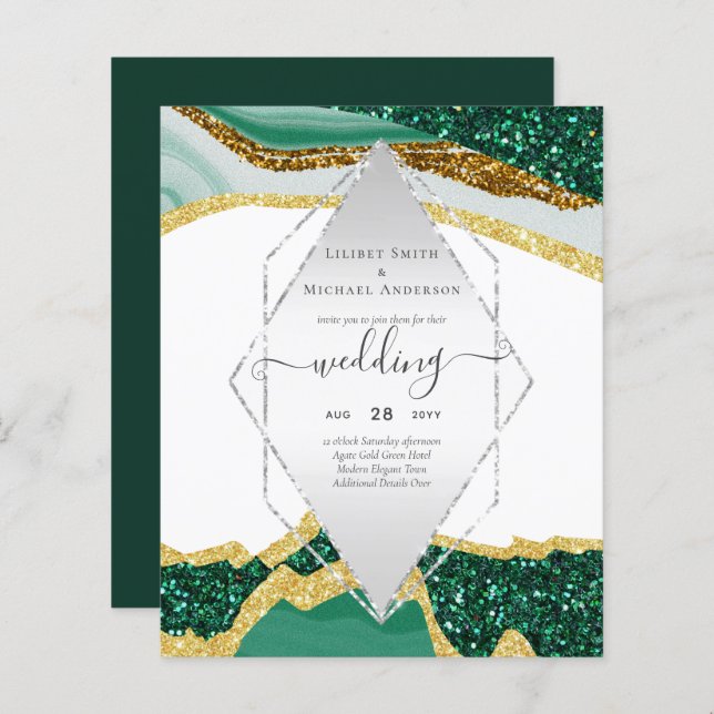 Emerald Gold AGATE - Modern Wedding Invitation (Front/Back)
