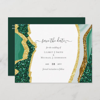 Emerald Gold Agate - Wedding SAVE the DATE Budget Postcard
