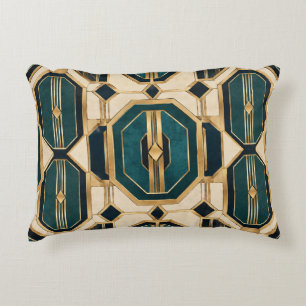 Emerald & Gold Art Deco Diamonds Decorative Cushion