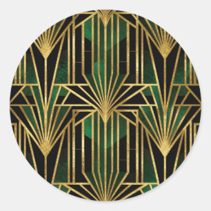 Emerald Gold Art Deco Glamour Classic Round Sticker