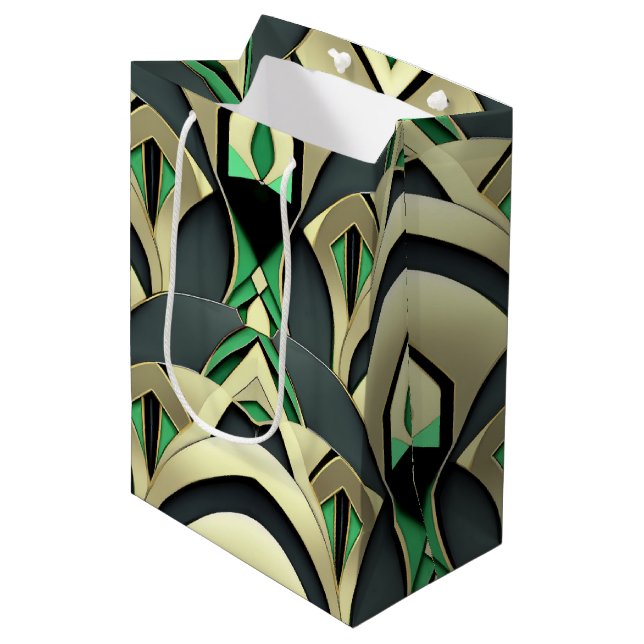Emerald & Gold Art Deco Medium Gift Bag (Front Angled)