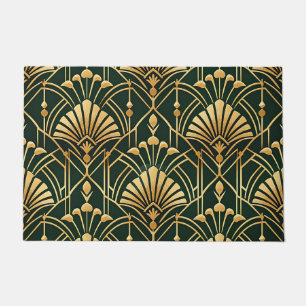 Emerald Gold Art Deco Pattern Doormat