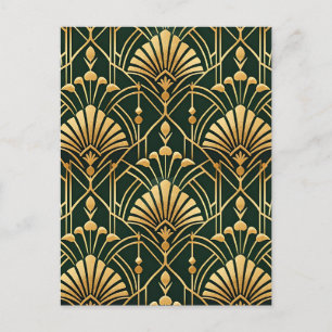 Emerald Gold Art Deco Pattern Postcard