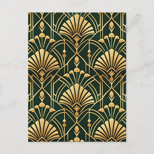 Emerald Gold Art Deco Pattern Postcard (Front)