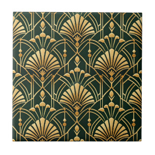 Emerald Gold Art Deco Pattern Tile