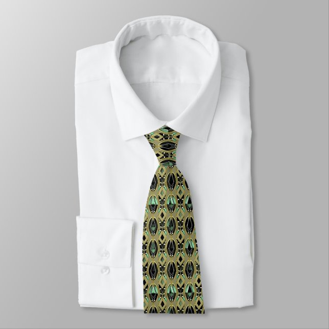 Emerald & Gold Art Deco Tie (Tied)