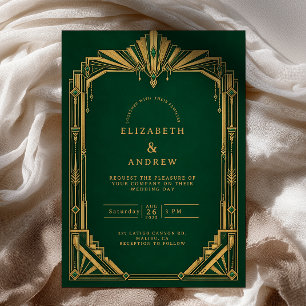 Emerald Gold Art Deco Wedding Invitation