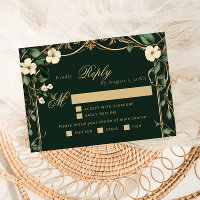 Emerald Gold Art Nouveau wedding meal choice RSVP