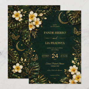 Emerald Gold Bali Tropical Wedding Invitation