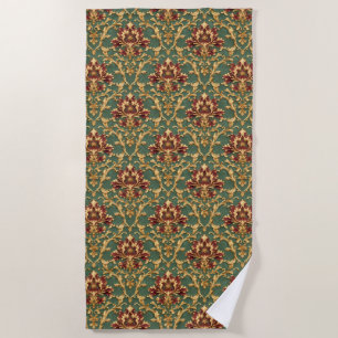 Emerald Gold Baroque Damask Beach Towel