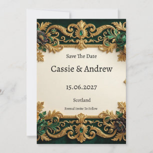 Emerald Gold Baroque Wedding Save The Date
