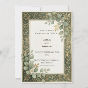Emerald Gold Botanical Frame Wedding Invitation
