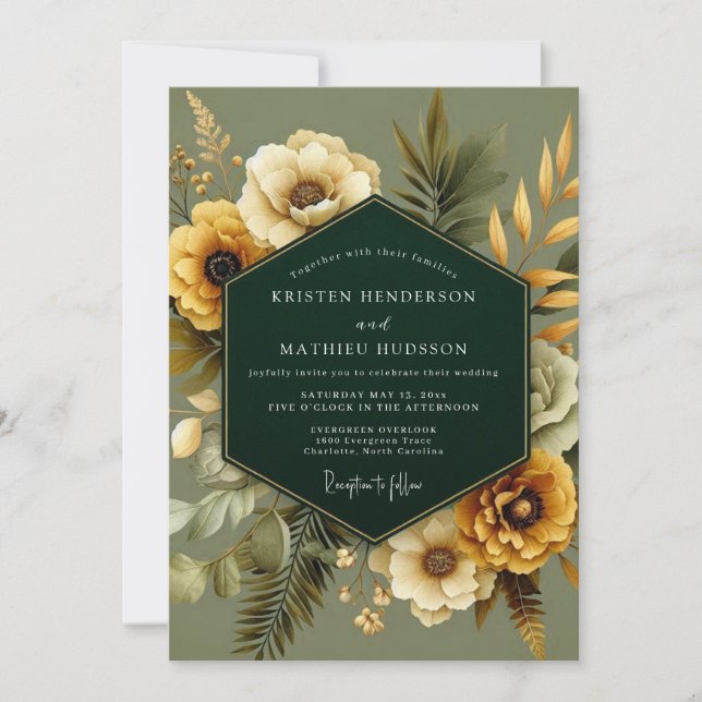 Emerald Gold Botanical Wedding Invitation (Front)