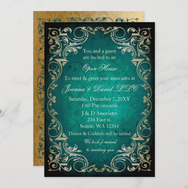 Emerald Gold Business Corporate Party Invitation (Front/Back)