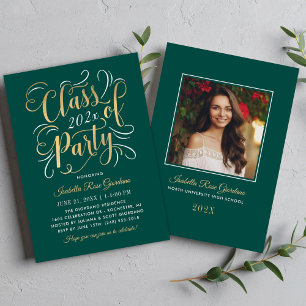 Emerald Gold Class of 2026 Party Script Photo Invitation