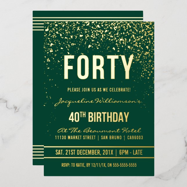 Emerald | Gold Confetti 40th Birthday Party (Front/Back)