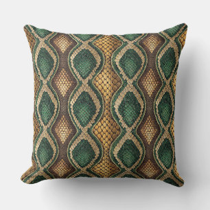 Emerald & Gold Diamond Snake Skin Pattern Design Cushion