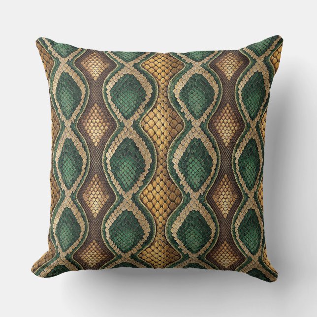 Emerald & Gold Diamond Snake Skin Pattern Design Cushion (Front)