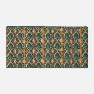 Emerald & Gold Diamond Snake Skin Pattern Design Desk Mat