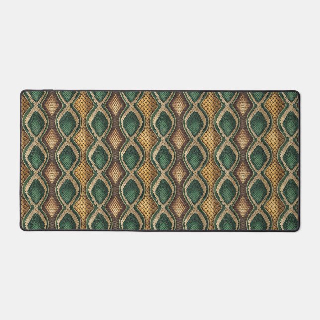 Emerald & Gold Diamond Snake Skin Pattern Design Desk Mat (Front)