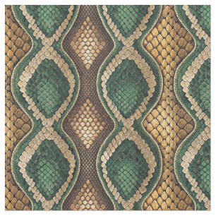 Emerald & Gold Diamond Snake Skin Pattern Design Fabric