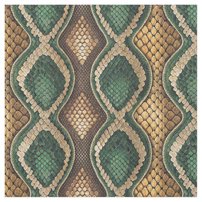 Emerald & Gold Diamond Snake Skin Pattern Design Fabric (Close Up)