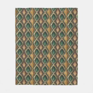 Emerald & Gold Diamond Snake Skin Pattern Design Fleece Blanket