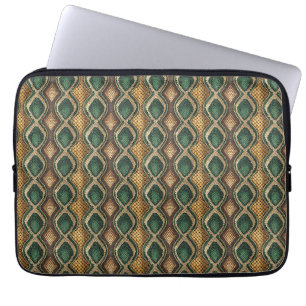 Emerald & Gold Diamond Snake Skin Pattern Design Laptop Sleeve