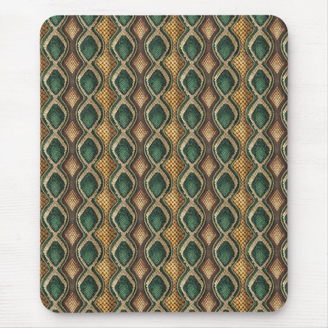 Emerald & Gold Diamond Snake Skin Pattern Design Mouse Mat (Front)