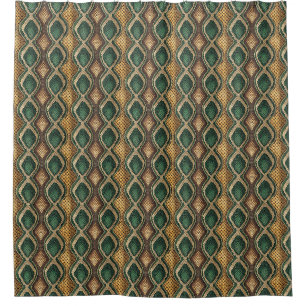 Emerald & Gold Diamond Snake Skin Pattern Design Shower Curtain