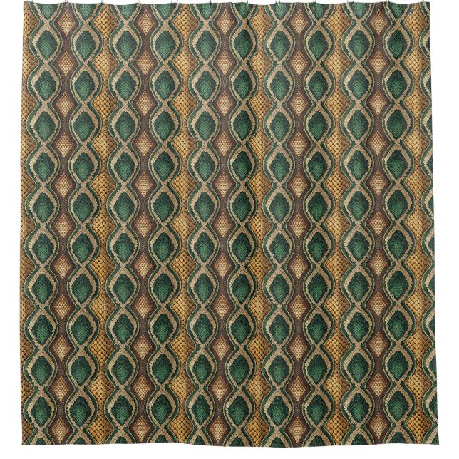 Emerald & Gold Diamond Snake Skin Pattern Design Shower Curtain (Front)