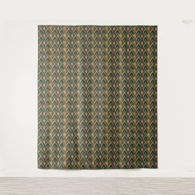 Emerald & Gold Diamond Snake Skin Pattern Design Tapestry (Front)