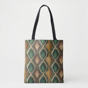 Emerald & Gold Diamond Snake Skin Pattern Design Tote Bag