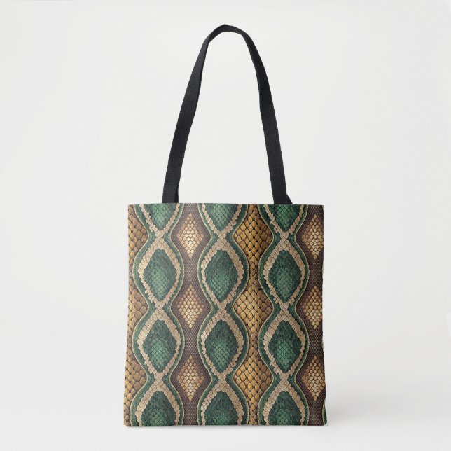 Emerald & Gold Diamond Snake Skin Pattern Design Tote Bag (Front)