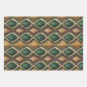 Emerald & Gold Diamond Snake Skin Pattern Design Wrapping Paper Sheet