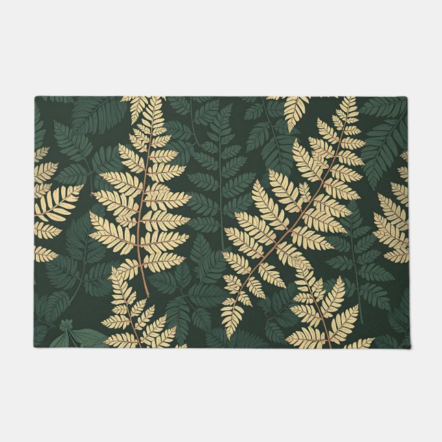 Emerald Gold Fern Forest Pattern Doormat (Front)