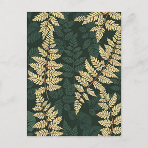 Emerald Gold Fern Forest Pattern Postcard