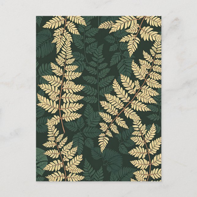 Emerald Gold Fern Forest Pattern Postcard (Front)