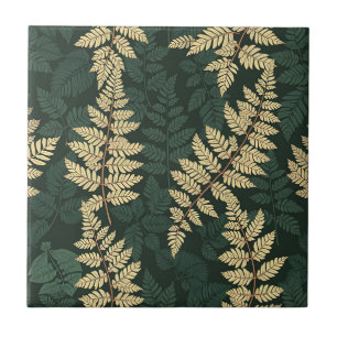 Emerald Gold Fern Forest Pattern Tile