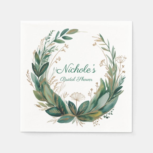 Emerald &Gold Floral Bridal Shower Napkin (Front)