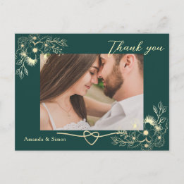 Emerald Gold Floral Wedding Thank You Postcard