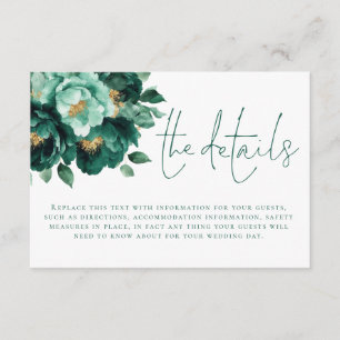 Emerald Gold Florals QR Code Details Wedding Enclosure Card
