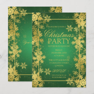Emerald & Gold Foil Snowflakes Christmas Party Invitation
