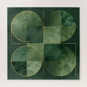 Emerald Gold Geometric Harmony Jigsaw Puzzle