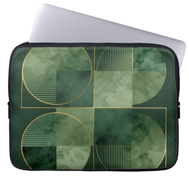 Emerald Gold Geometric Harmony Laptop Sleeve (Front)