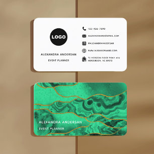 Emerald Gold Glitter Marble Agate Geode Business Card