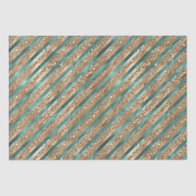 Emerald Gold Green Glitter Stripes Tissue Paper (Front)