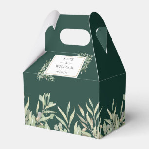 Emerald Gold Greenery Foliage Wedding Favour Box
