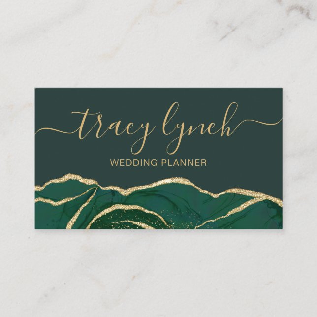 Emerald  Gold  Handwritten Script Calligraphy Business Card (Front)
