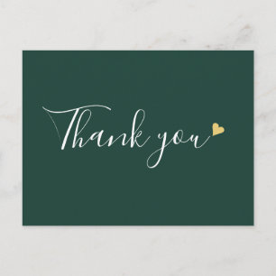 Emerald Gold Heart Script Business Thank You Postcard